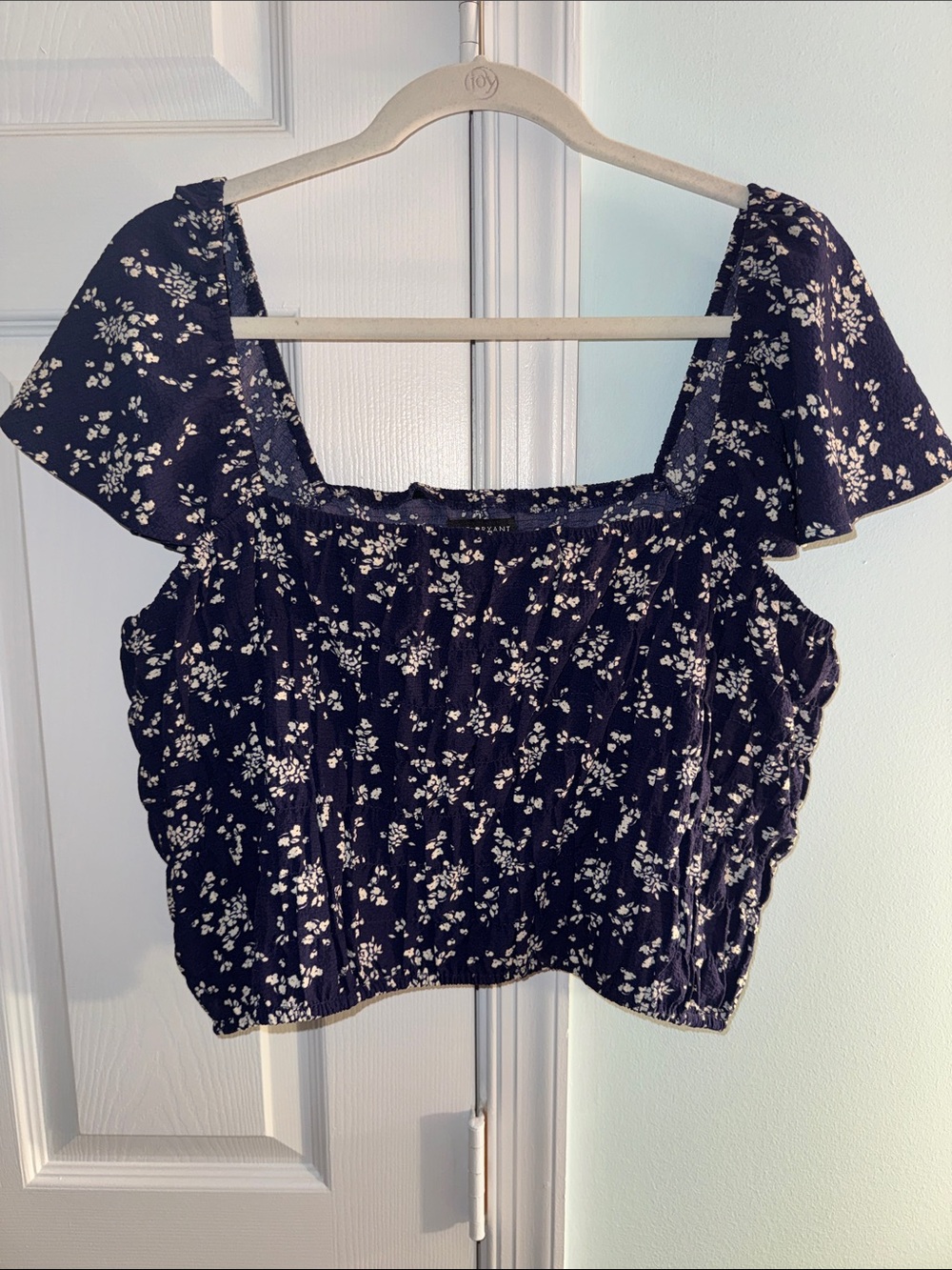 Lane Bryant Navy Blue Floral Square-Neck Crop Top